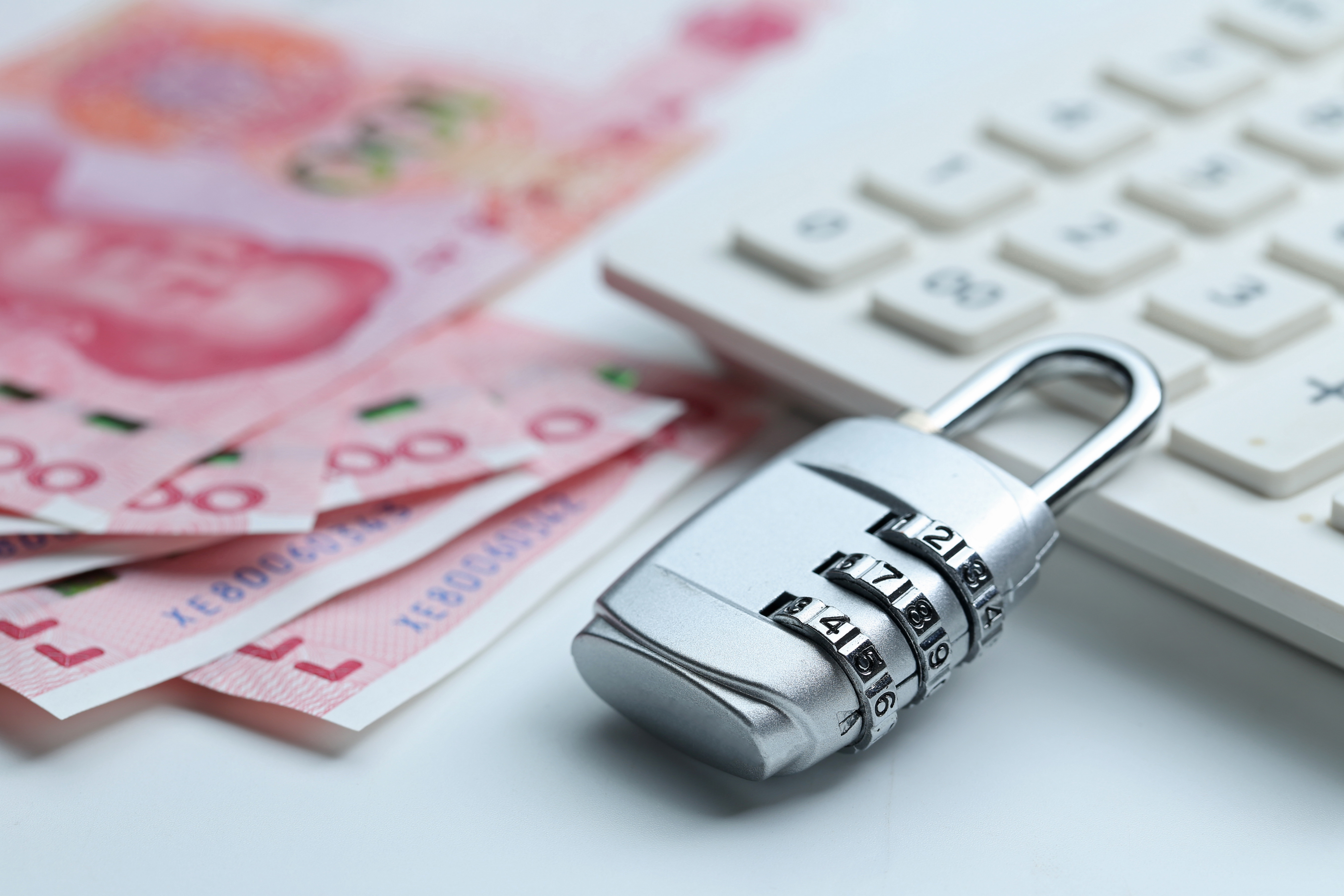 financial-security-password-lock-banknotes-white-background